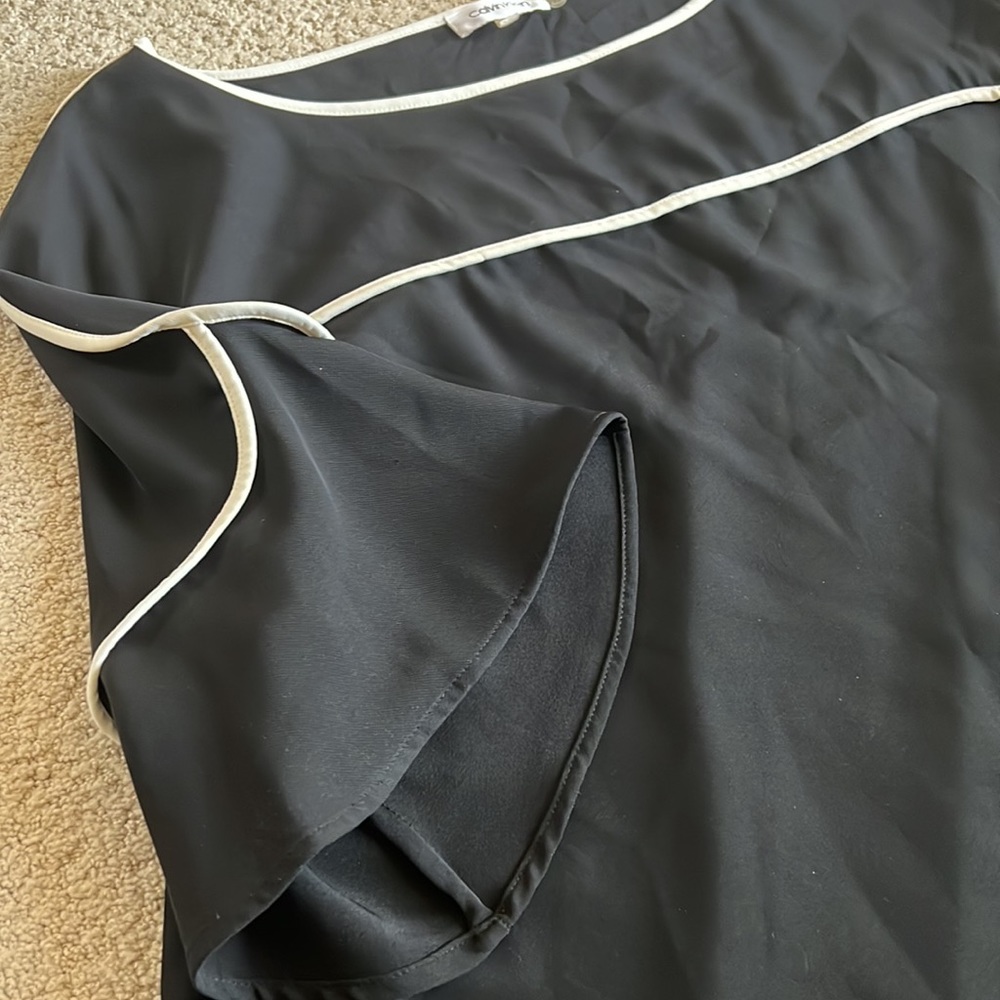 Calvin Klein ruffled sleeve black blouse